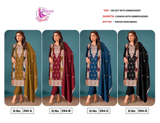 Dinsaa 294 A To D Embroidered Velvet Pakistani Suits Suppliers In India
